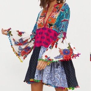 Pretty Little Thing Embroidered Plunge Mini Dress